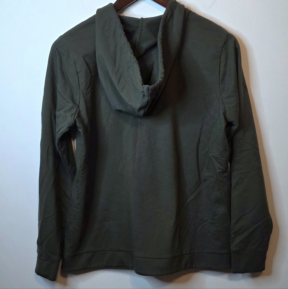 Michael Michael Kors Olive Green V-Neck Hoodie Crossover Hem Size Medium - Picture 8 of 8